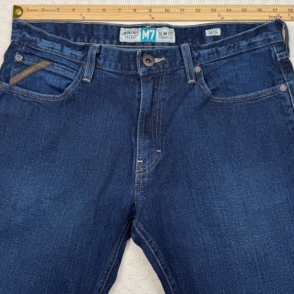 Ariat M7 Legacy Jeans Slim Fit Straight Leg Dark Wash Denim Mens 34x33 Western - Picture 7 of 15
